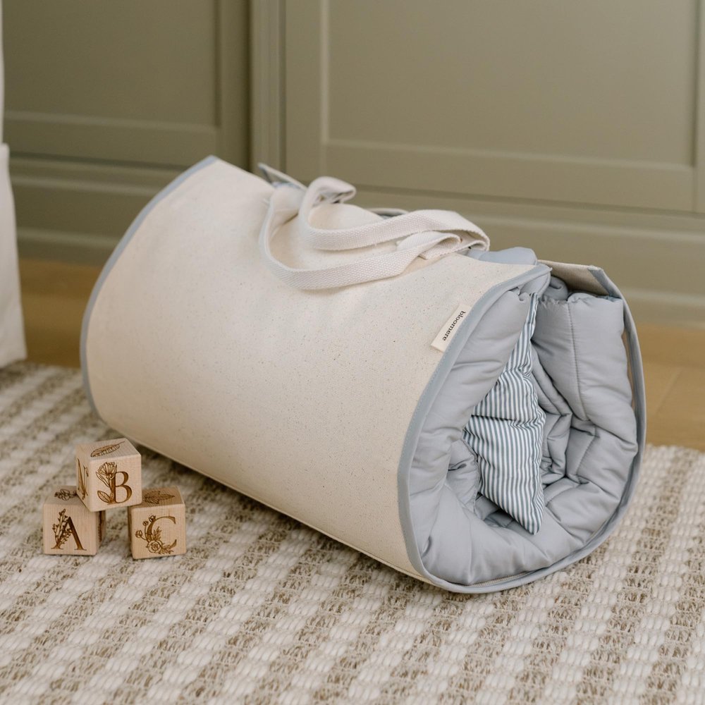 Childrens Portable Bedding - Sleeping Bags - Gifts for Kids - 100% Organic Cotton - Suitable for Boys & Girls - Includes Mat, Pillow, & Cover -Gender Neutral Design (Modern Stripe)