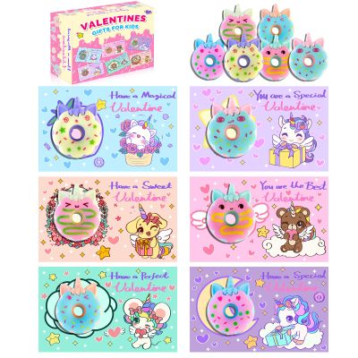 30 Pack Valentines Unicorn Donut Erasers with Cards, Valentines Day Cards for Kids School, Valentines Day Gifts for Kids, Kids Valentines Day Dards, School Classroom Exchange Prizes for Boys Girls