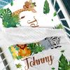 Custom Name Baby Crib Bedding Set, Personalized 2 Piece Green Wild Animals Baby Bedding Set for Girls, Soft Blanket with Dotted Backing and Fitted Sheet, Perfect for Baby Newborn Shower Gift view 3
