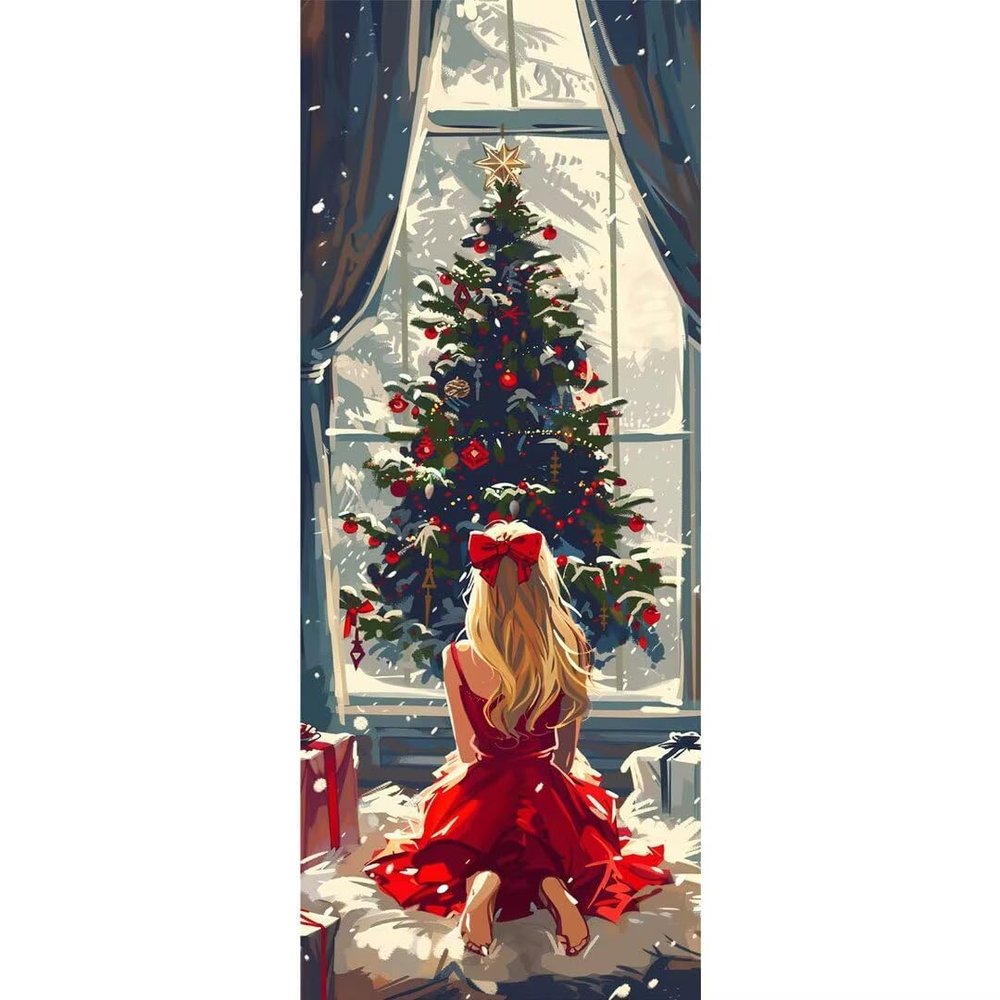 Christmas Girl Paint by Numbers for Adults,DIY Paint by Number Acrylic with 3 Brushes,DIY Painting by Numbers for Beginner Kits,DIY Canvas Oil Painting Kit for Home Wall Decor Gift (No Frame) 30x90cm