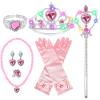 Princess Dress Up Accessories, Light Up Wand Crown 7Pcs Princess Dress Up Set with Gloves Tiara Necklace Earrings Bracelet and Ring Gift Set for 3-6 Toddler Kids Girls Cosplay Party, Pink view 1
