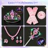 Princess Dress Up Accessories, Light Up Wand Crown 7Pcs Princess Dress Up Set with Gloves Tiara Necklace Earrings Bracelet and Ring Gift Set for 3-6 Toddler Kids Girls Cosplay Party, Pink view 3