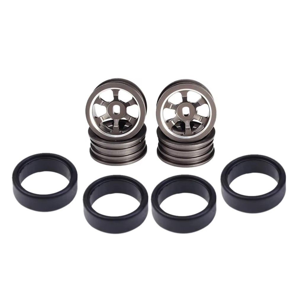 Compatible with Wltoys K969 K989 for Mini-Z for Mini-Q for Mini-D 1/28 RC Drift for Racing Car 4Pcs Metal Wheel Rim & Hard Tyre Tires RC Tires