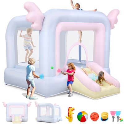 Whubefy Inflatable Bounce House for Kids, Dreamwing Bouncy Castle for Kids 8-12 Indoor & Backyard Fun, Toddler Inflatable Bouncer Jump Play House with Slide, Catch Ball Set, Punching Bag