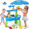 Water Table for Toddlers 3-5, 3-Tier Auto Water-Absorbing Kids Sand Water Table with Water Pump & Umbrella Splash Pond Toy, Activity Sensory Play Table Toys for Outdoor Pool Beach Backyard Summer view 1
