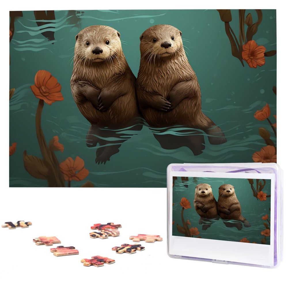 1000PCS Jigsaw Puzzle for Adults Personalized Picture Puzzle Otters in Love Customized Wooden Puzzle for Family, Birthday, Wedding, Game Nights Gifts Animal Puzzle 29.5x19.7 inches
