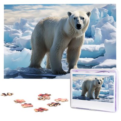 1000PCS Jigsaw Puzzle for Adults Personalized Picture Puzzle Polar Bear Ice Customized Wooden Puzzle for Family, Birthday, Wedding, Game Nights Gifts Animal Puzzle 29.5x19.7 inches