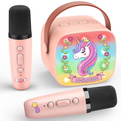 Unicorn Mini Karaoke Machine Toys: Kids Toys Girls Xmas Birthday Gifts Age 3-12+ Stocking Fillers LED Portable Bluetooth Speaker with 2 Wireless Microphone Gift Toy for 4 5 6 7 8 9 Years Old Girl Kid