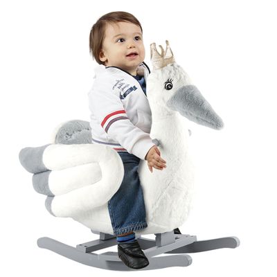 Rock My Baby Rocking Horse, Gray Stork Animal Rocker for Toddlers 1-3, Plush Rocking Horse with Seat, Wooden Rocking Horse Boys and Girls Gift, (Gray Stork Bird), CPC Certified