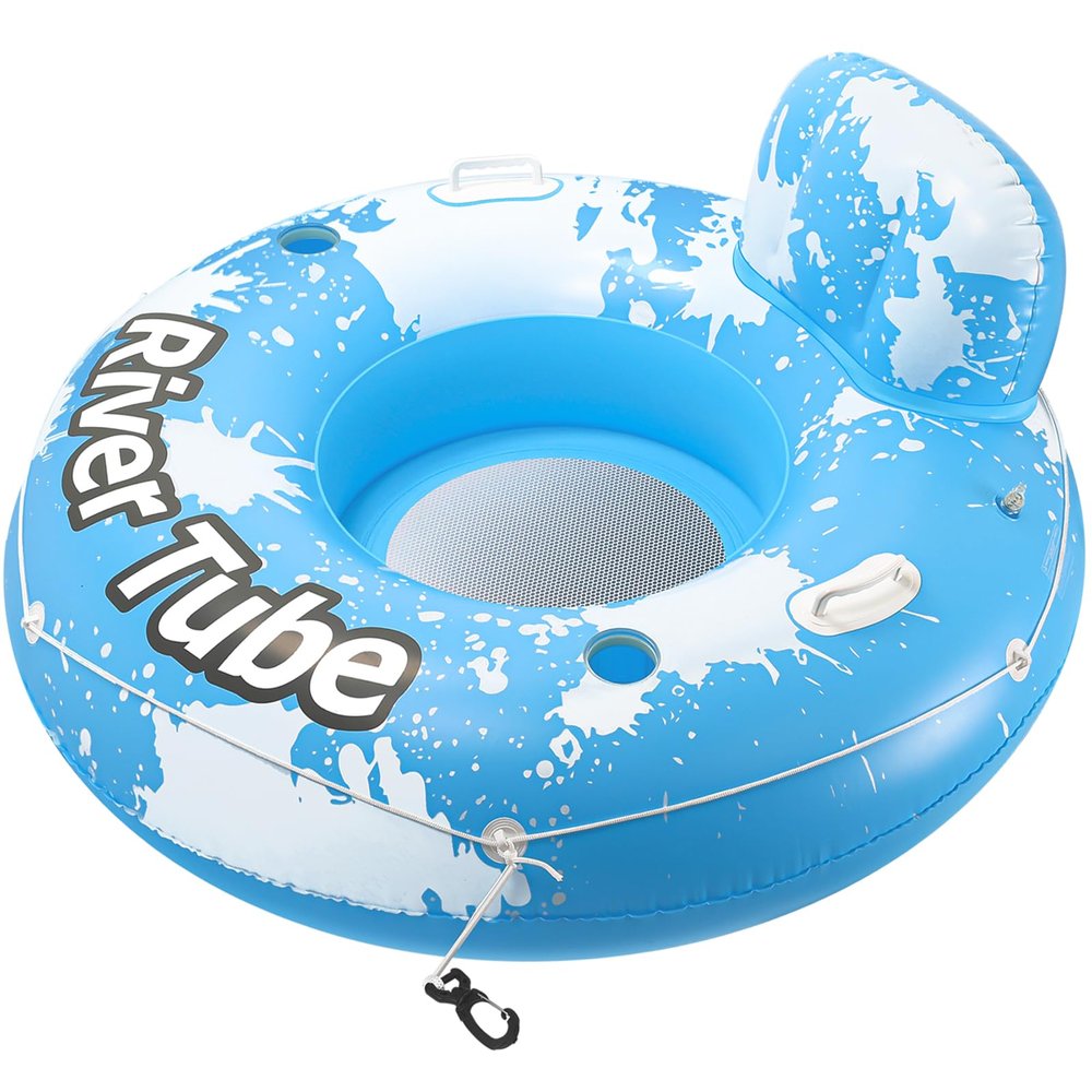 2025 New & Upgraded River Tubes for Floating Heavy Duty, Inflatable Float for Beach Lake Rafting, Fool Floats with Mesh Bottom, Cup Holder, Backrest