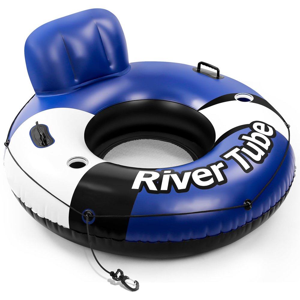 2025 New & Upgraded River Tubes for Floating Heavy Duty, Inflatable Float for Beach Lake Rafting, Fool Floats with Mesh Bottom, Cup Holder, Backrest