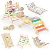 BlueWood Pikler Triangle Set with Cushion, 8-in-1 Climbing Toys for Toddlers, Montessori Philosophy Play Jungle Gym with Arch, Ramp, Ladder(Sunshine Rainbow) view 1