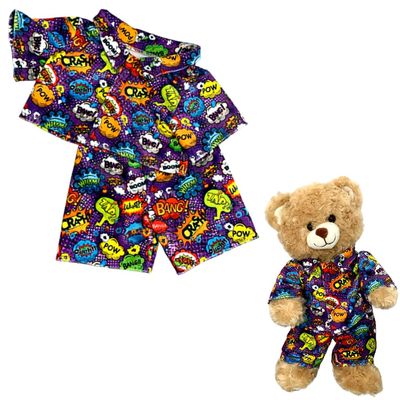 Purple Super Hero PJ's Bear Clothes Outfit, Fit Most 12-16 Inch Stuffed Soft Toys - Pajamas Plushy Clothes for Stuffed Animals, Pre Kindergarten Toys