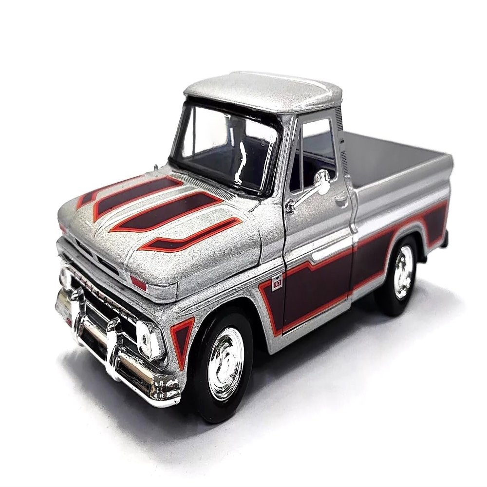 1966 C 10 Fleetside Pickup Truck Silver Metallic with Brown Sides American Classics Series 1/24 Diecast Model Car by Motormax 73355SIL