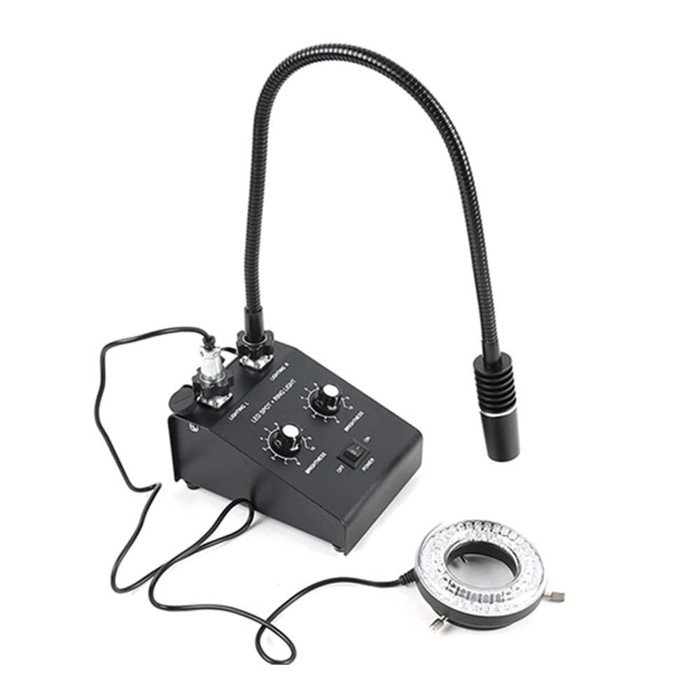 Microscope Kit 2 in 1/3 in 1 6500K 6W Microscope LED Gooseneck Light Industry Illuminator Lamp Spot Light Lamp Fill Light Lamp with 60 LED Ring Light Microscope Lens Adapters(2 in 1 B)