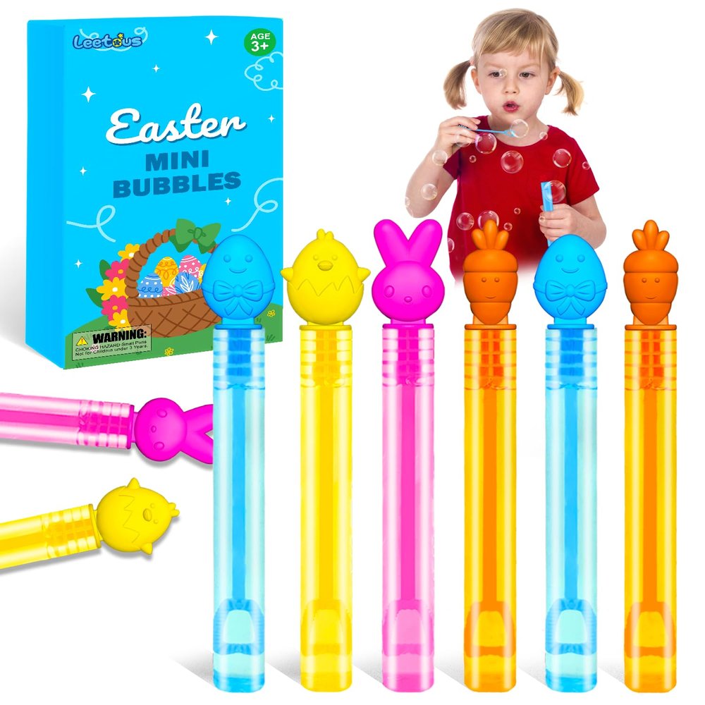 24 Pack Easter Mini Bubbles Wands Party Favors for Kids, Spring Toys Gifts Basket Stuffers for Toddlers, Non Candy Easter Goody Treat Bag Fillers for Boy Girl, Small Trinket Prize for Classroom School
