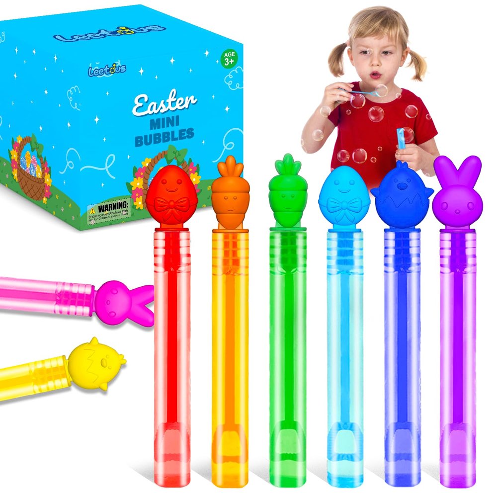 100 Pack Non Candy Easter Basket Goodie Bag Stuffers Fillers for Toddlers Bulk, Mini Bubbles Party Favor Supplies for Kids, Small Bunny Egg Toys Gifts Treats Trinkets Prize for Classroom Boys Girls