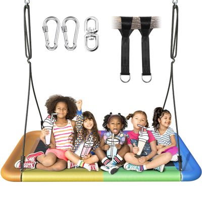 60" Tree Swing, 700lbs Capacity Rectangle Platform Swing, Waterproof & Durable, Adjustable Hanging Straps for Outdoor & Indoor Use, Suitable for Kids & Adults-Multicolor