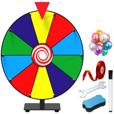 14 Inch Spinning Prize Wheel- 10 Slots Heavy Duty Color Tabletop Roulette Spinner of Fortune Spin The with Dry Erase Marker and Eraser Win Game for Trade Show, Carnival Classic Series (14 Inch)