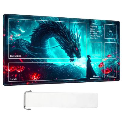 ETLKJVBL for MTG Playmat, Epic Dragon and Flower Premium for Magic The Gathering Mat with Beautiful Patterns & Storage Bag for Game Players, 24 x 14 Inch for Card Game Mat