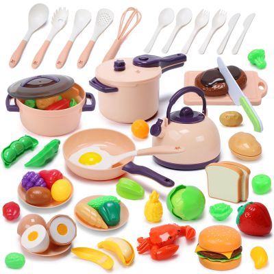CUTE STONE 51-Piece Mini Play Kitchen Accessories for Kids, Pretend Cooking Playset with Pots, Pans, Utensils, Cutting Fun Fruits & Veggies, Learning Gift for Toddlers, Girls & Boys