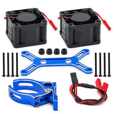 Metal Heatsink Double Motor Cooling Fan 6-12V 14600RPM for TRAXXAS X-Maxx 4985 1717 Motor, 1/5 ARRMA 6S 8S RC Cars, Blue