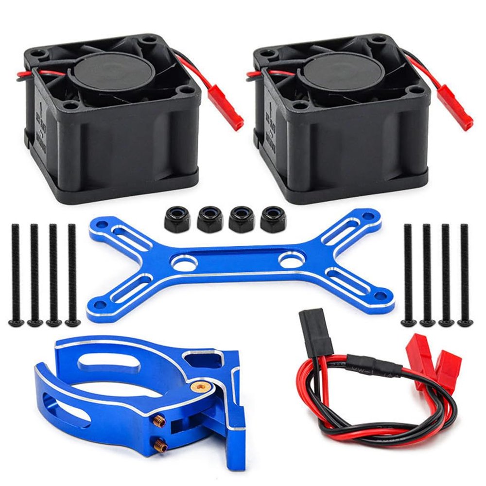 Metal Heatsink Double Motor Cooling Fan 6-12V 14600RPM for TRAXXAS X-Maxx 4985 1717 Motor, 1/5 ARRMA 6S 8S RC Cars, Blue