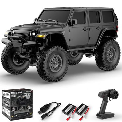 Moonzeamus RCS24 Off Road 1/24 RC Truck 4x4 Off Road Crawler Climbing Vehicle All Terrain RC Monster Truck Remote Control Car with Bright Headlight 2 Batteries Waterproof Hobby RTR (Black)