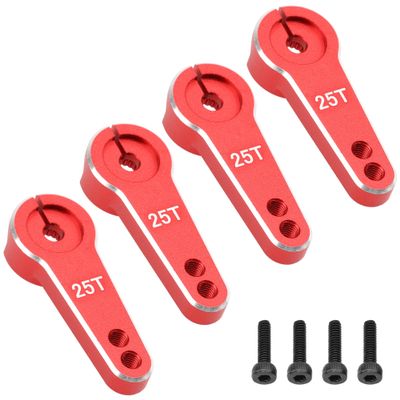 4Pcs Vgoohobby Aluminum 25T Servo Arm Horn Steering Arms Fit for Standard Servo Motors Compatible with Traxxas Axial Tamiya 1/10 RC Crawler Car (Red)