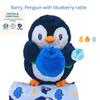 BelkVilo. Cute Plush Toy Penguin 11" Gift Set for Babies and Toddlers.  Blueberry Rattle Toy + Soft Matching Blanket  Gift with Gift Box, Red Ribbon & Dedication Card  Safe Embroidered Eyes view 4