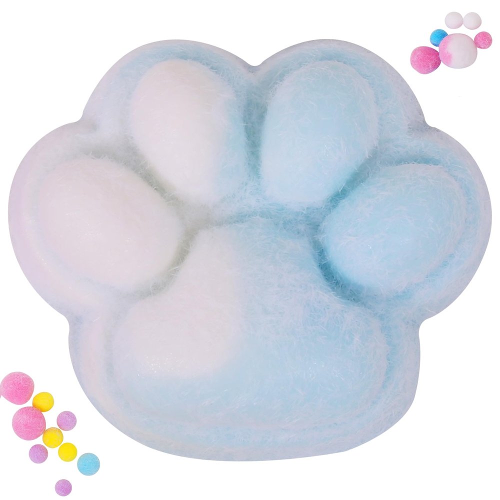1pcs Rainbow Blue Big 5in Squishy Cat Paw Squeeze Toys,Cute Kawaii Squishies,Fur Ball,Jelly Kitty Paw Squishy Funny for Adults Kids