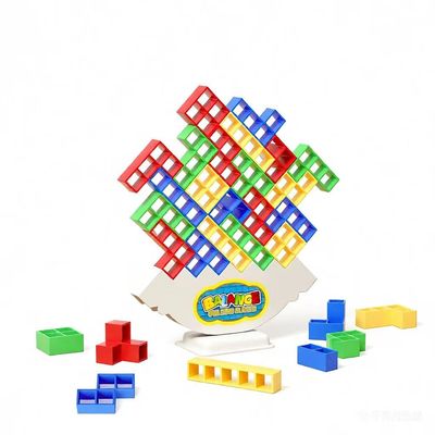 BkjHg Tetra Tower Stacking Game, 48PCS Balance Building Blocks Board Game for Kids, Adults, Family, Friends, Team Play, Classroom, Dorm, and Party Fun