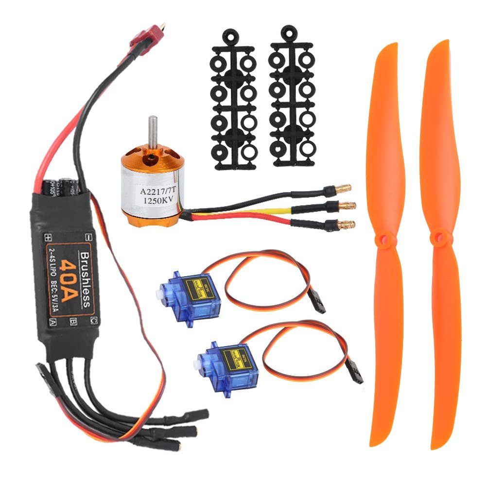 1250KV Brushless Motor, 40A ESC, SG90 9G Micro Servo, 8060 Propeller Kit Upgrade Accessories for RC Plane (A2217 KV1250KV+40A ESC SG90 9G Micro-servo 8060)