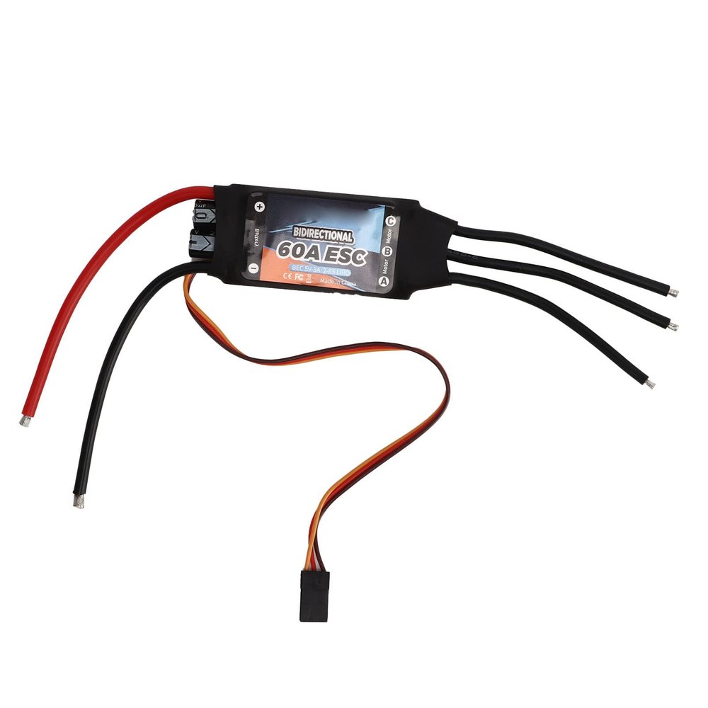 60A Bidirectional Brushless ESC, Full Power Testing, Responsive Handling for RC Car, Boat, Ship with 5V 3A BEC Output
