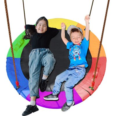 40Inch Saucer Swing for Kids Outdoor, Large Round Swing with 2 Hanging Straps for Backyard and Playground, Easy Assembly, Breathable and Wear-Resistant