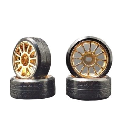 4PCs RC Drift Hub Tyre Set for MINI-D Z Q 1/28 AWD Rear-Drive RWD Model Race Remote Control Mosquito Car Modification(Champagne 12F)
