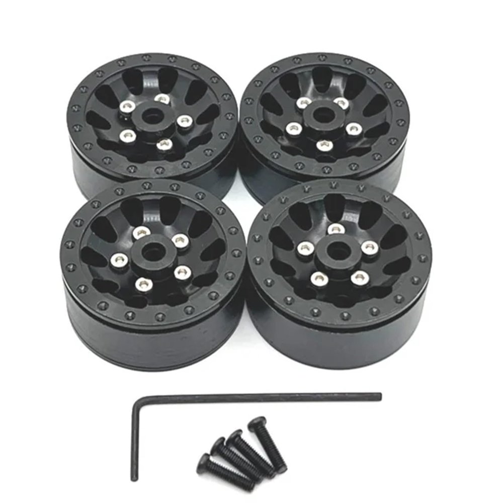 4pcs Metal Beadlock Wheel Hub Wheel Rim For WPL C14 C24 C34 C54 1/16 RC Car Upgrade Parts Accessories replacement part(Black)