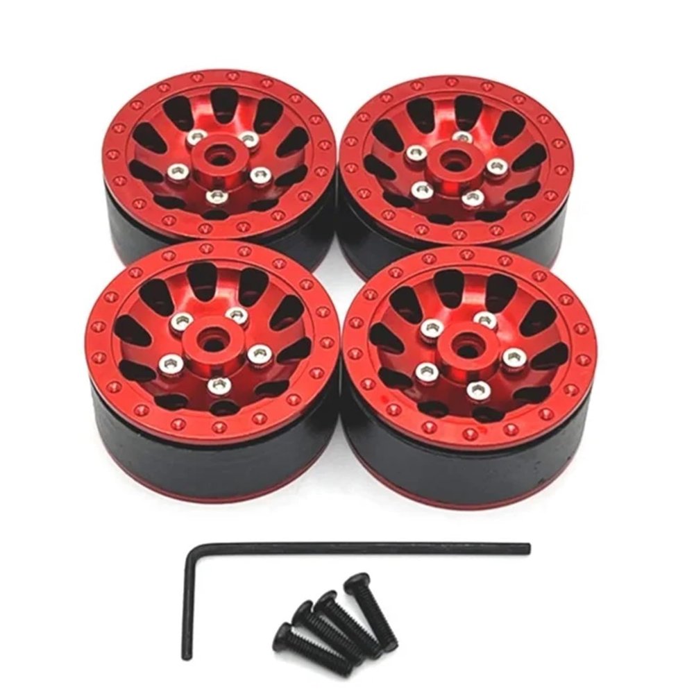 4pcs Metal Beadlock Wheel Hub Wheel Rim For WPL C14 C24 C34 C54 1/16 RC Car Upgrade Parts Accessories replacement part(Red)