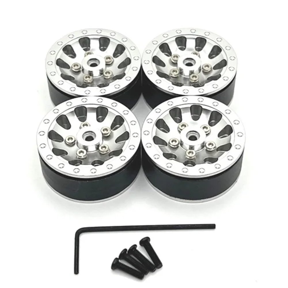 4pcs Metal Beadlock Wheel Hub Wheel Rim For WPL C14 C24 C34 C54 1/16 RC Car Upgrade Parts Accessories replacement part(Silver)