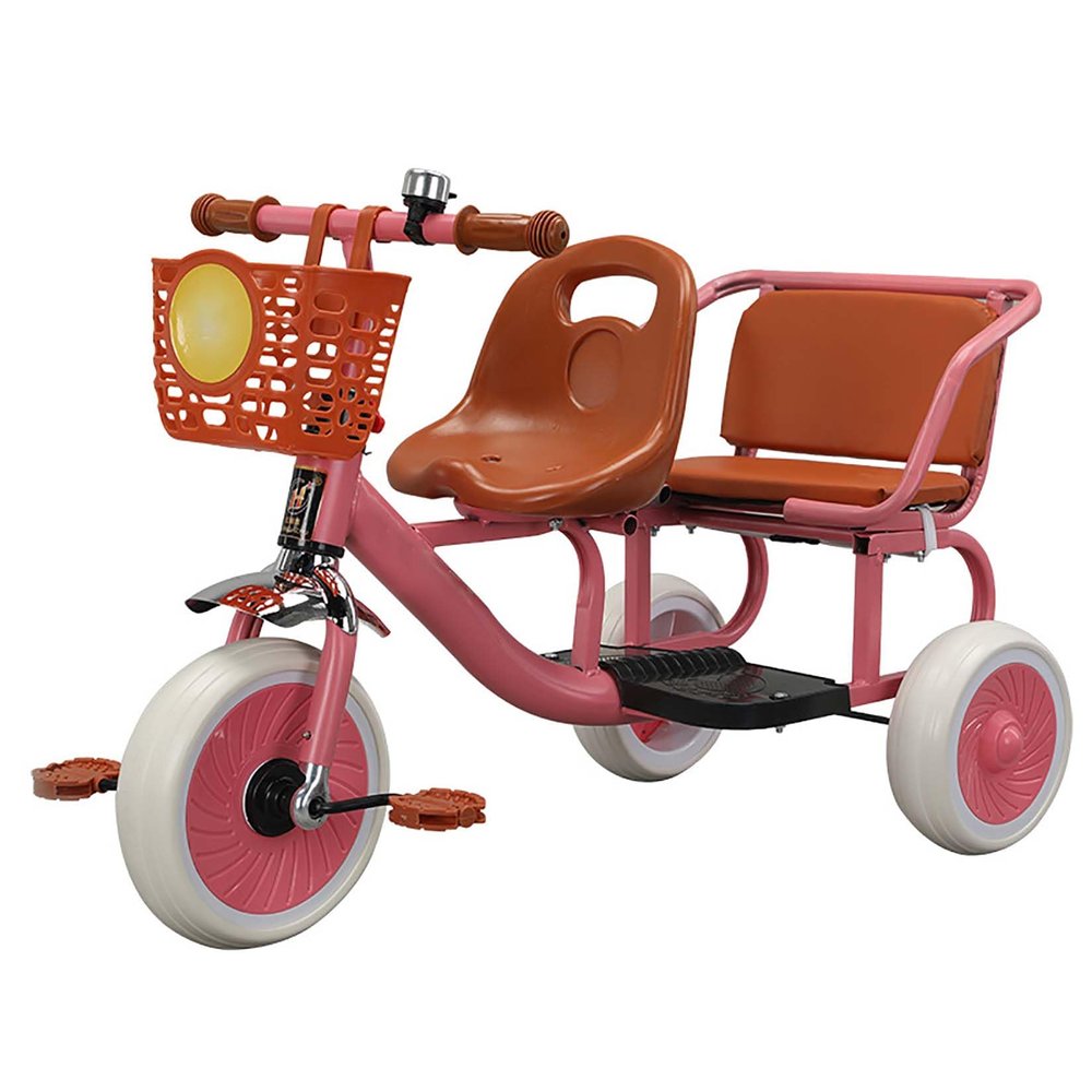 JIYIAN Pink, Double Children's Tricycle Twin Stroller Two Seater Bicycle Outdoor Three Wheel Toddler Travel Cart for Boys and Girls Gifts