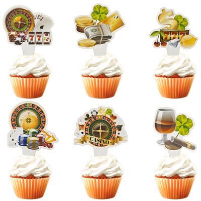 12 Pcs Casino Birthday Cake Decoration, Casino Theme Party Decorations Gambling Cake Decoration Suitable For Birthday Party Decoration Cake & Pastry Decoration