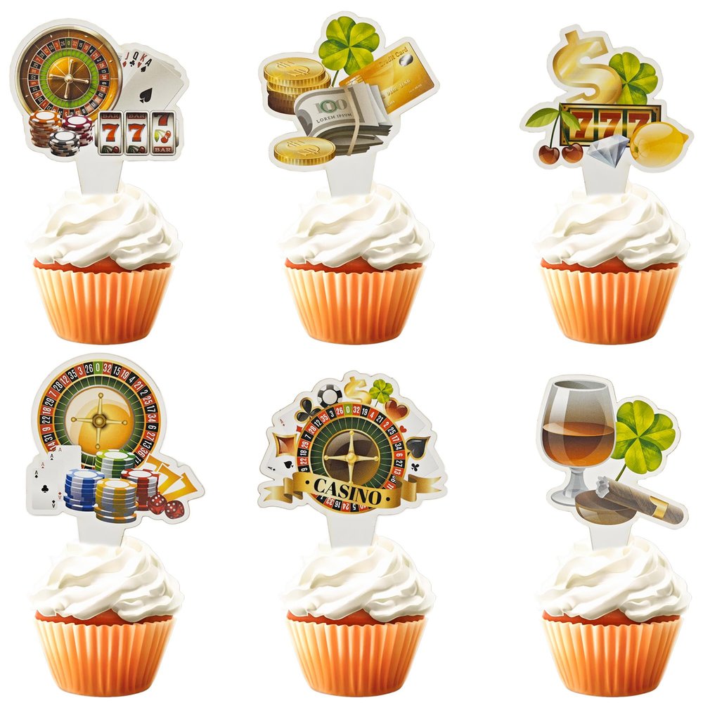 12 Pcs Casino Birthday Cake Decoration, Casino Theme Party Decorations Gambling Cake Decoration Suitable For Birthday Party Decoration Cake & Pastry Decoration