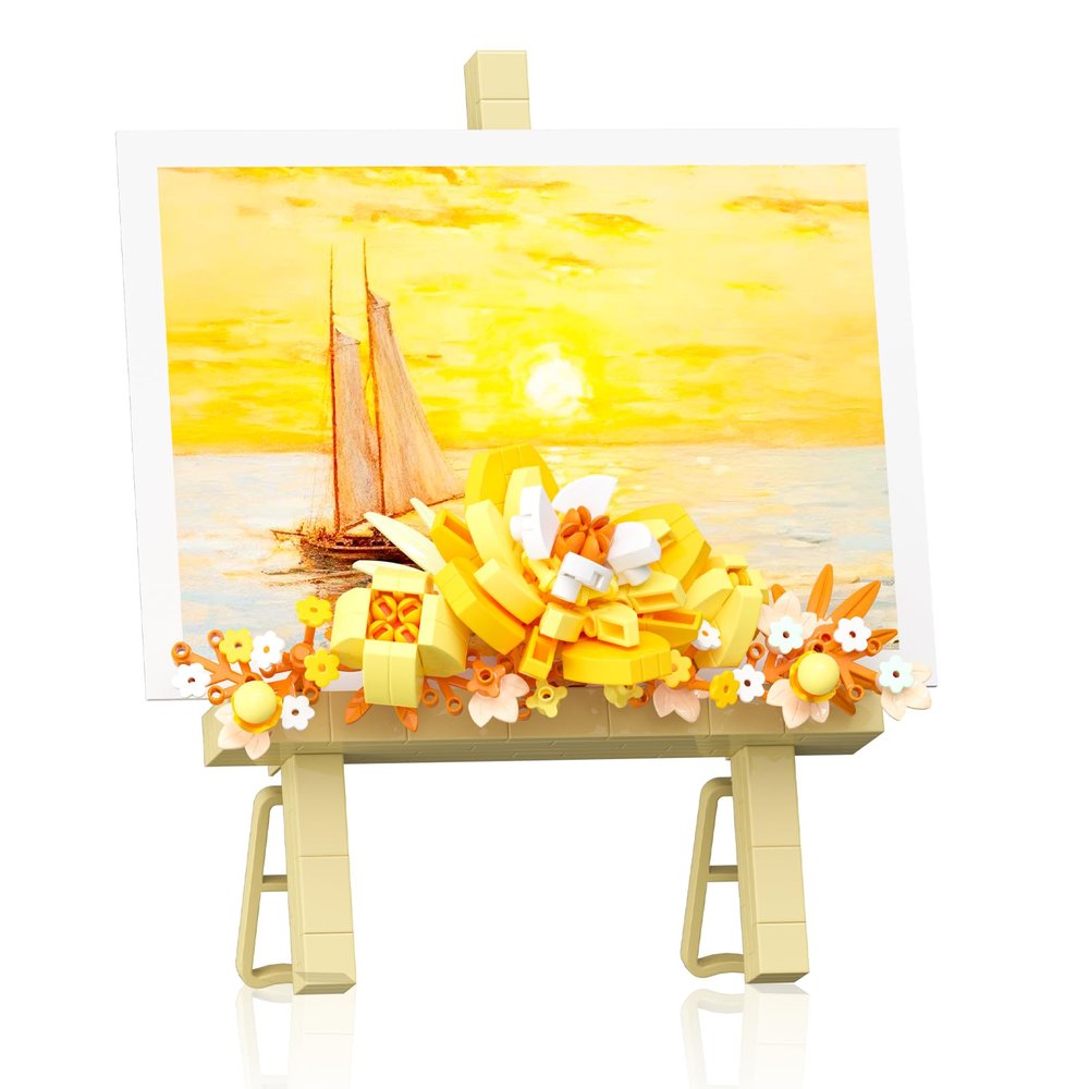Vilbocr Mini Flower Building Bouquet SetBlock Easel for Desk Decorations and Message Stickers.Flower Building Toys Building Blocks Flower (Yellow 368Pcs)