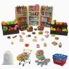 180Pcs Mini Shopping Cart Playset - Pretend Grocery Dollhouse Accessories Toys with Miniature Cash Register, 2 Fruit-Veggie Stands, 3 Shelves, 100+ Play Food - Educational Role Play Toys for Toddlers view 1
