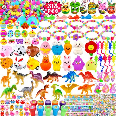 318 Pcs bulk filled Easter Egg with toys inside for kids, 100 sets plastic Easter egg Filled with toys Easter egg fillers basket stuffers for Kids Boys Girls stuffed Easters eggs self pre filled