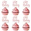12 Pcs Oh Baby Cupcake Toppers, Pink Glitter Cake Topper for Baby Shower Party Cake Decoration Kids Birthday Party Cake Decorations Supplies view 1
