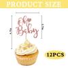 12 Pcs Oh Baby Cupcake Toppers, Pink Glitter Cake Topper for Baby Shower Party Cake Decoration Kids Birthday Party Cake Decorations Supplies view 2