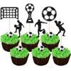 12 Pcs Soccer Happy Birthday Cupcake Toppers, Black Glitter Soccer Sports Theme Cupcake Decorations Suitable for Soccer Player Party, Birthday Party Cake Decoration Supplies -Style2 view 1