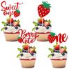 12 Pieces Sweet One Cupcake Toppers, Glitter Strawberry 1st Cupcake Topper Suitable for Fruit Theme Birthday Party, Baby 1st Birthday Cake Decoration Party Supplies view 1