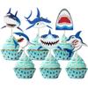 12 Pcs Shark Cupcake Toppers Happy Birthday Cake Toppers Shark Ocean Theme Party Supplies Kids Birthday Party Supplies Decorations view 1